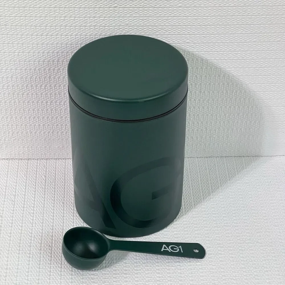 AG1 Athletic Greens Stainless Steel Canister 1TBSP Scoop Green Empty Container